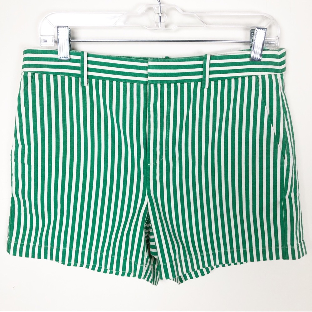 Madewell Green and White Striped Women Shorts